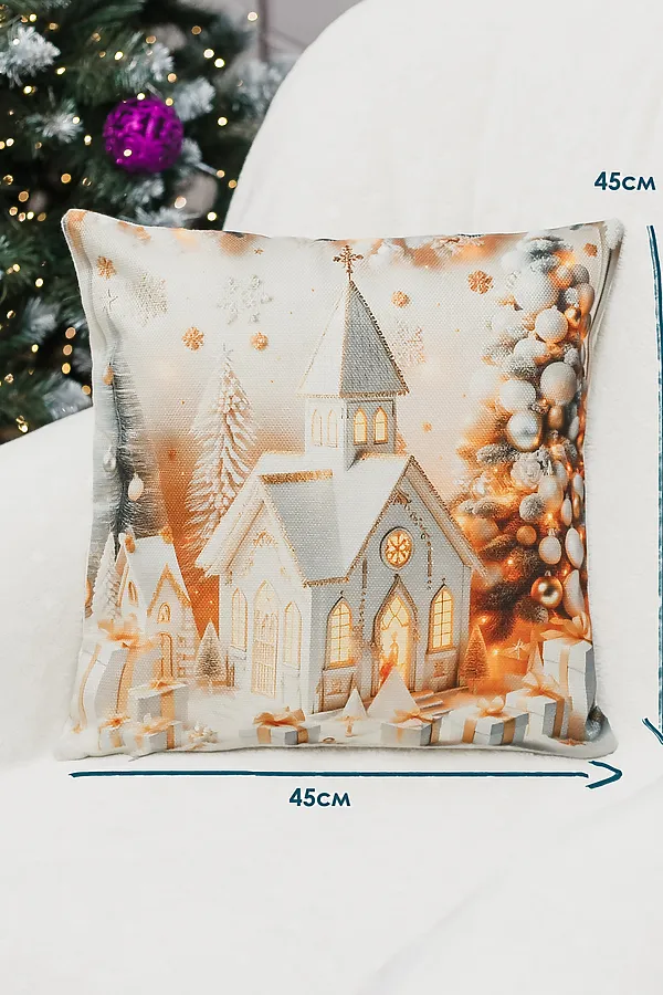 Наволочка декоративная новогодняя 2 шт рогожка НАТАЛИ, домик - фото 2