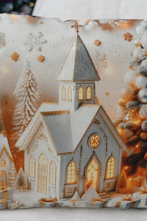 Наволочка декоративная новогодняя 2 шт рогожка НАТАЛИ, домик - фото 2