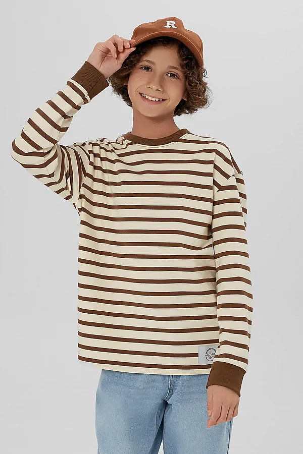 Лонгслив MARK FORMELLE, молочно -коричневая полоска - фото 2