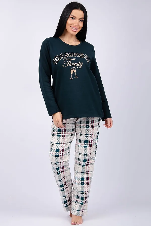 Пижама с брюками Шампань НАТАЛИ, зеленый, беж - фото 2