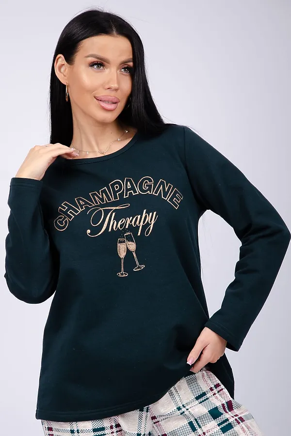 Пижама с брюками Шампань НАТАЛИ, зеленый, беж - фото 2