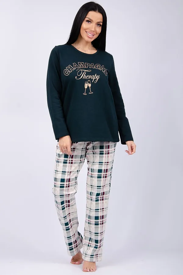 Пижама с брюками Шампань НАТАЛИ, зеленый, беж - фото 2