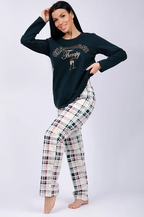 Пижама с брюками Шампань НАТАЛИ, зеленый, беж - фото 2