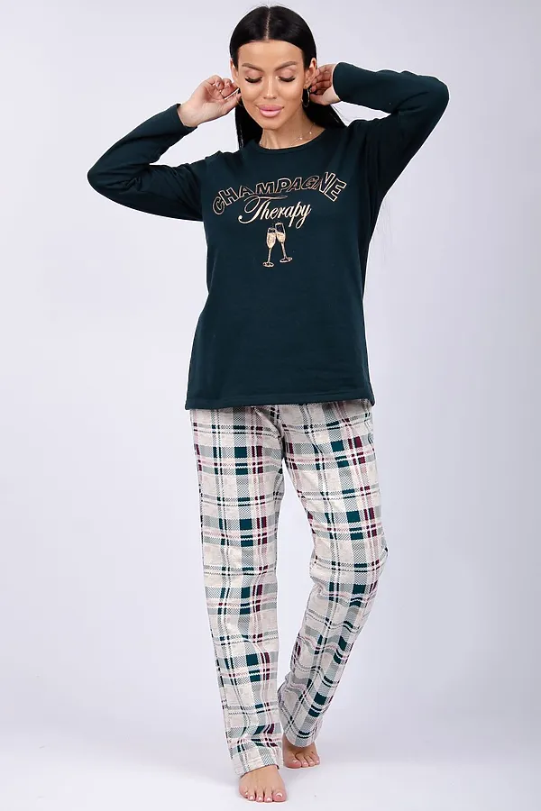 Пижама с брюками Шампань НАТАЛИ, зеленый, беж - фото 2
