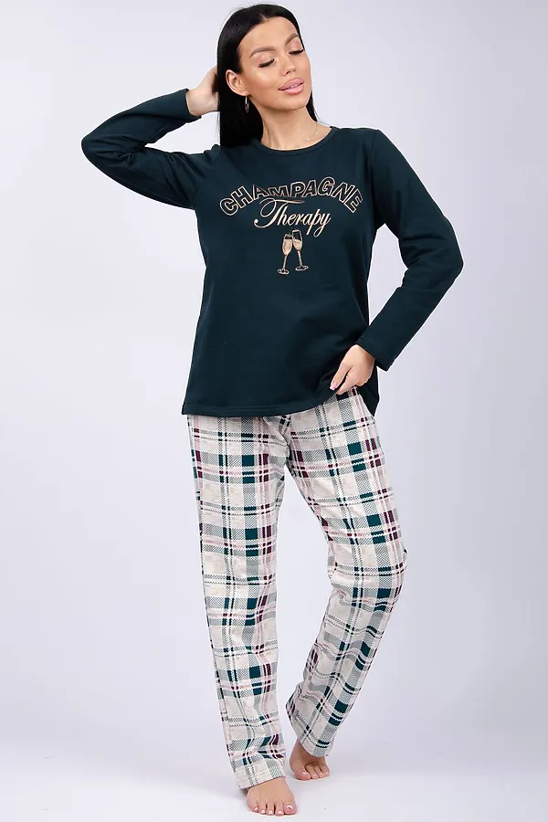 Пижама с брюками Шампань НАТАЛИ, зеленый, беж - фото 2