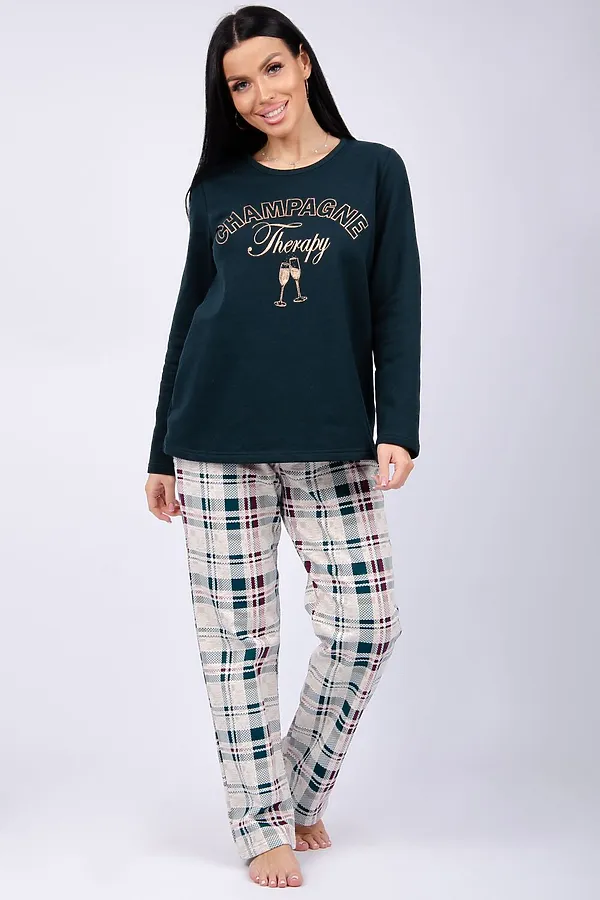 Пижама с брюками Шампань НАТАЛИ, зеленый, беж - фото 2