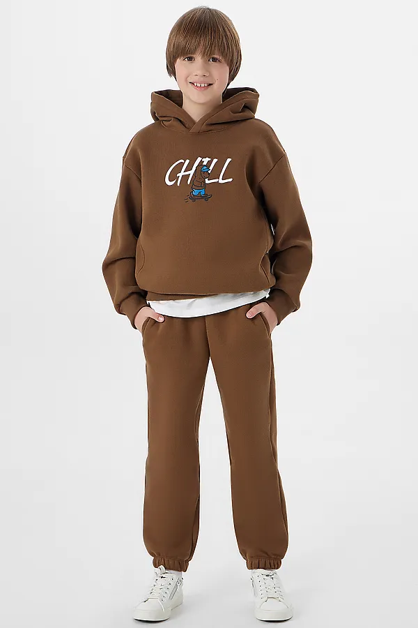 Комплект (Худи+Брюки) MARK FORMELLE, коричневый +печать - фото 2