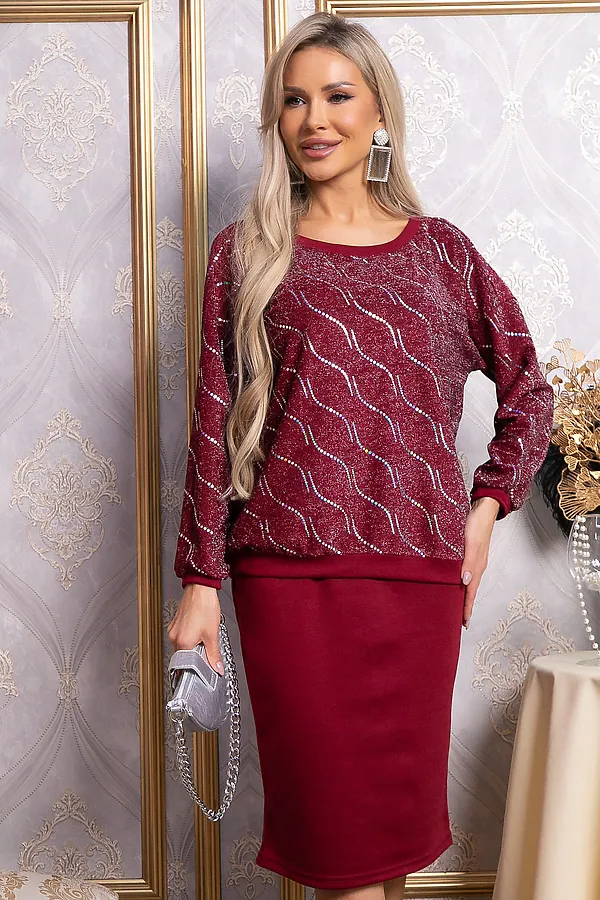 Костюм (Джемпер+Юбка) LADY TAIGA, бордовое - фото 2
