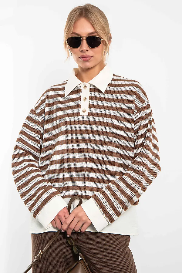 Свитшот-поло KOSMOS, коричневый/молочный - фото 2