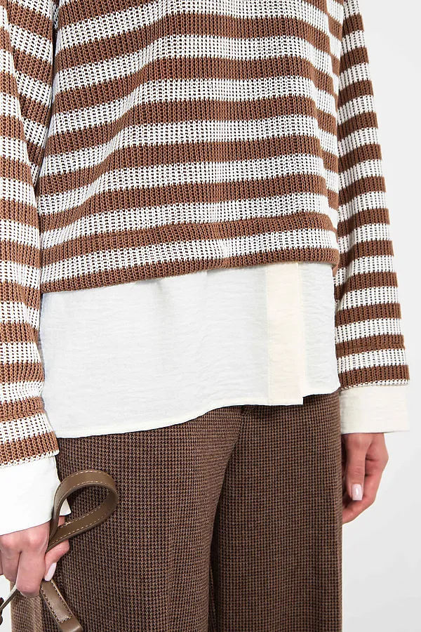 Свитшот-поло KOSMOS, коричневый/молочный - фото 2