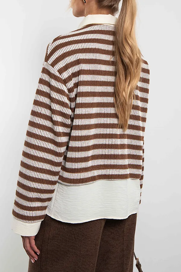 Свитшот-поло KOSMOS, коричневый/молочный - фото 2