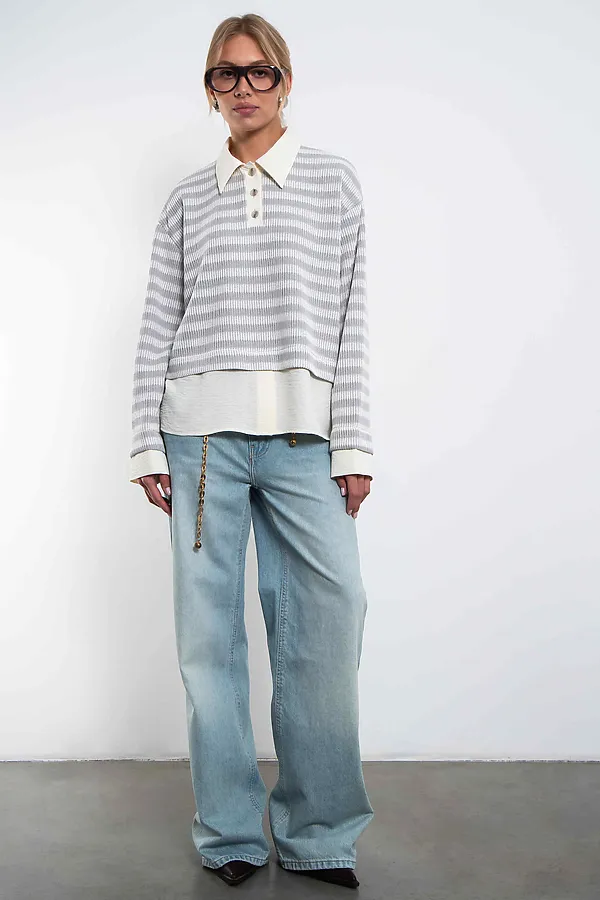 Свитшот-поло KOSMOS, серый/молочный - фото 2