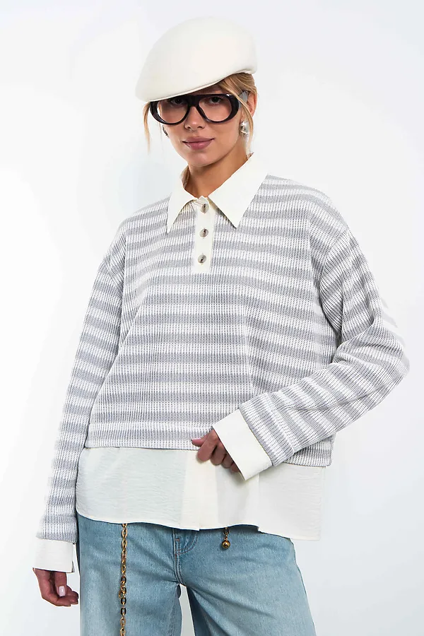 Свитшот-поло KOSMOS, серый/молочный - фото 2