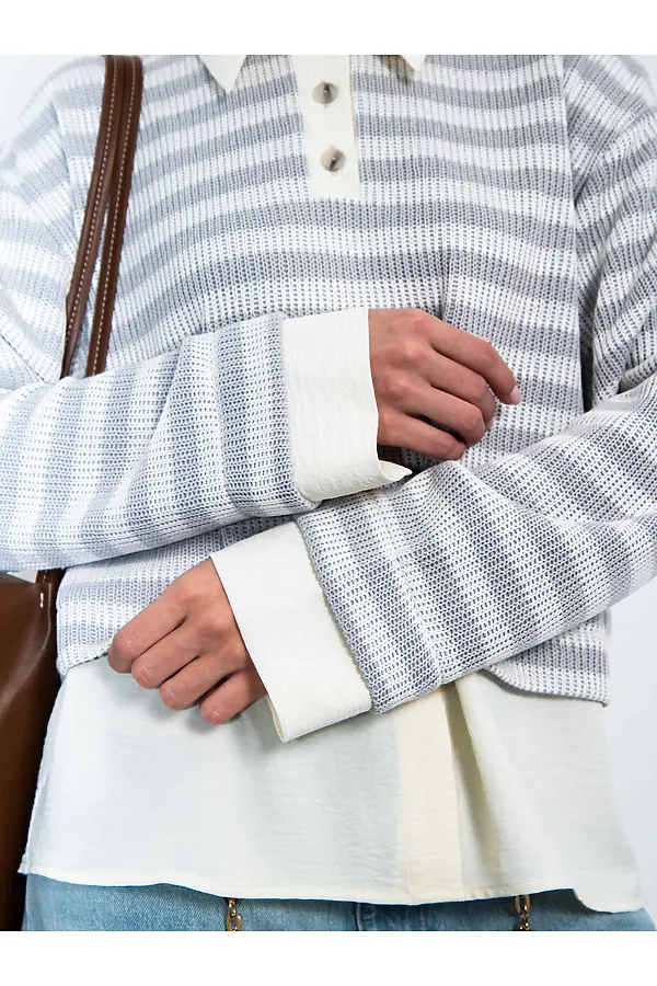 Свитшот-поло KOSMOS, серый/молочный - фото 2