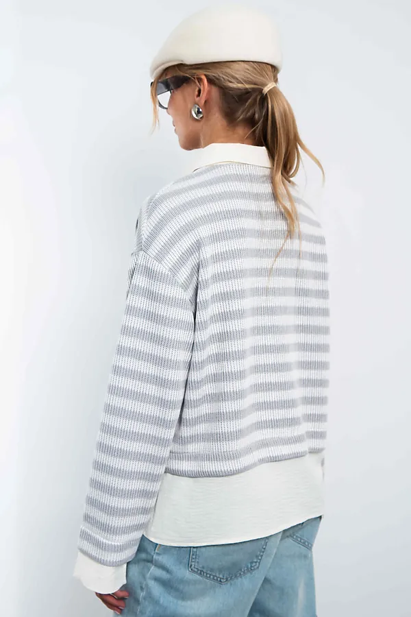 Свитшот-поло KOSMOS, серый/молочный - фото 2