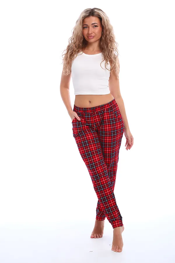 Брюки пижамные в клетку НАТАЛИ, красный-синий - фото 2