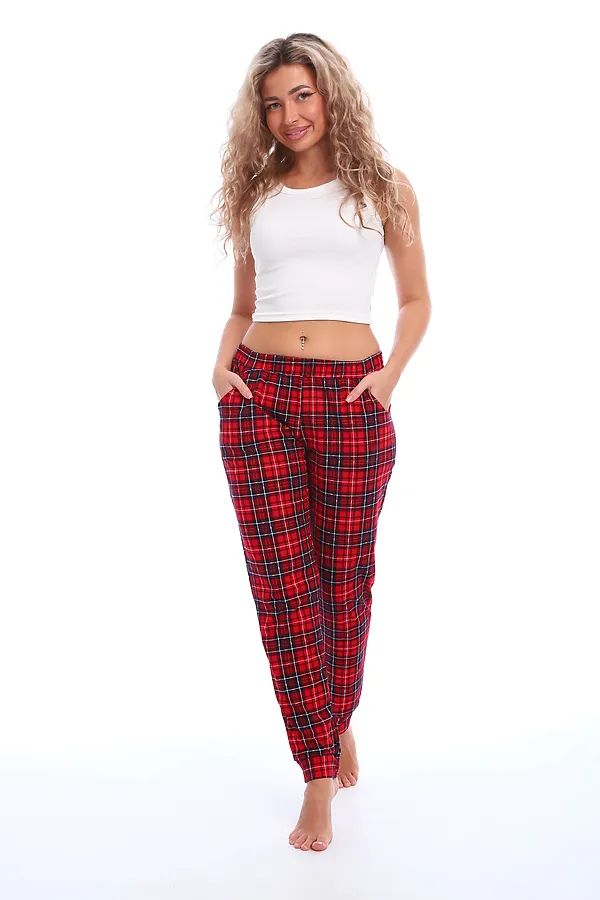 Брюки пижамные в клетку НАТАЛИ, красный-синий - фото 2