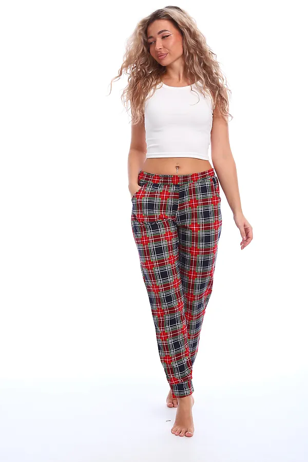 Брюки пижамные в клетку НАТАЛИ, зеленый/красный - фото 2