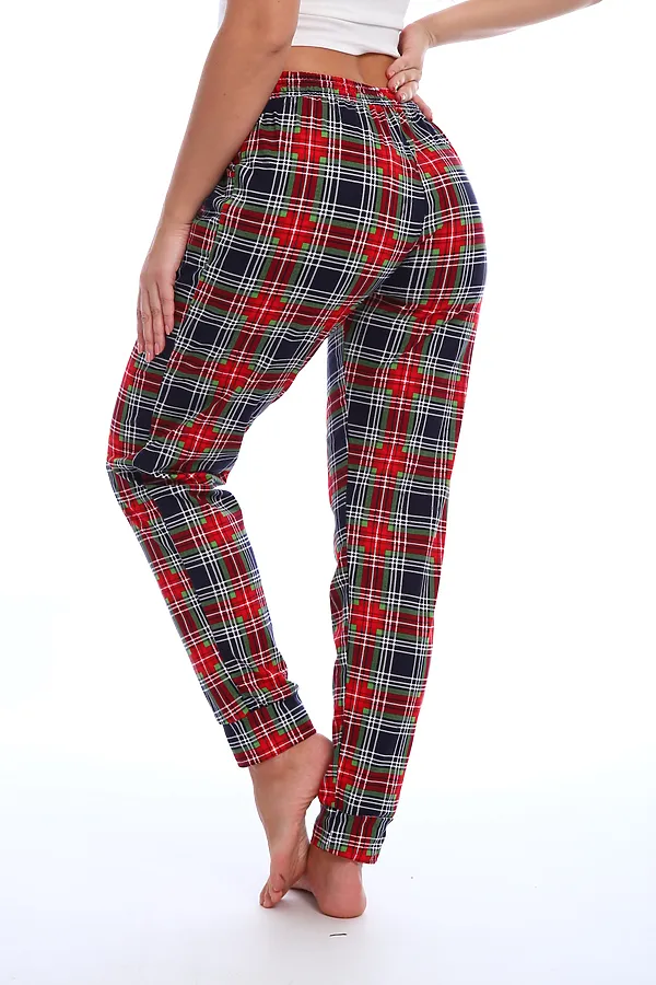 Брюки пижамные в клетку НАТАЛИ, зеленый/красный - фото 2
