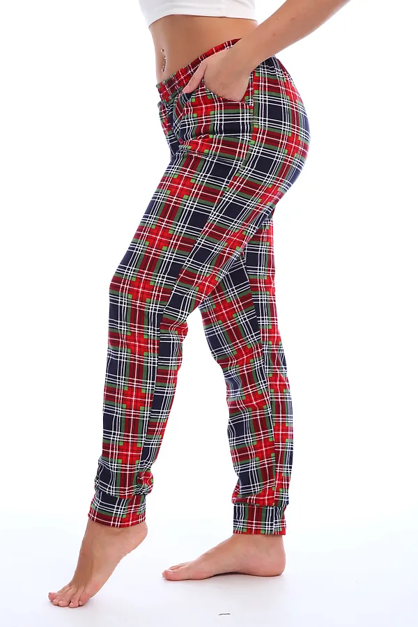 Брюки пижамные в клетку НАТАЛИ, зеленый/красный - фото 2