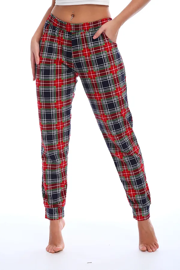Брюки пижамные в клетку НАТАЛИ, зеленый/красный - фото 2
