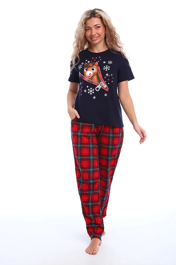 Пижама с брюками Лошадка НАТАЛИ, синий+красный - фото 2