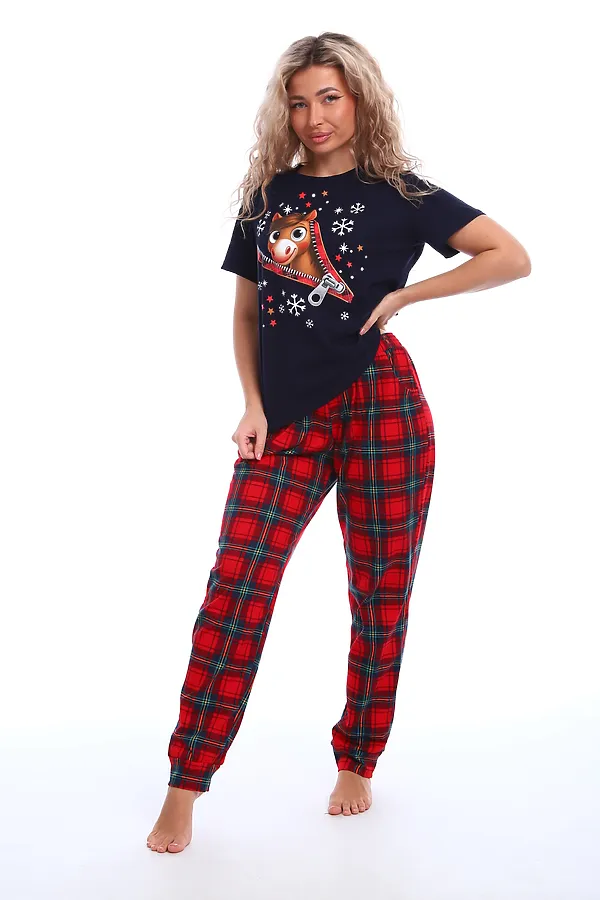 Пижама с брюками Лошадка НАТАЛИ, синий+красный - фото 2