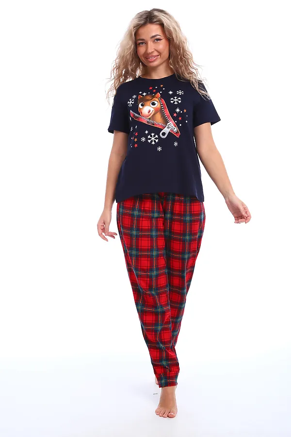 Пижама с брюками Лошадка НАТАЛИ, синий+красный - фото 2