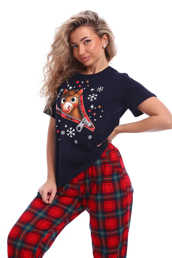 Пижама с брюками Лошадка НАТАЛИ, синий+красный - фото 2