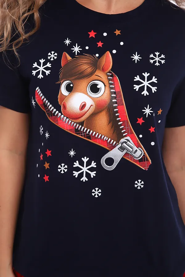 Пижама с брюками Лошадка НАТАЛИ, синий+красный - фото 2