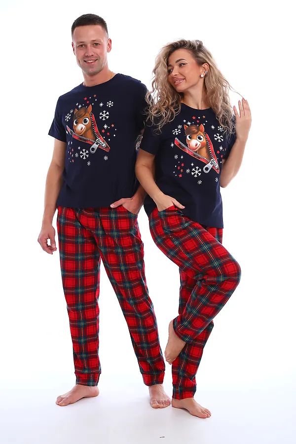 Пижама с брюками Лошадка НАТАЛИ, синий+красный - фото 2