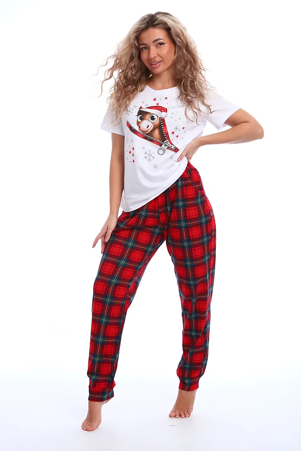 Пижама с брюками Лошадка НАТАЛИ, белый/красный - фото 2