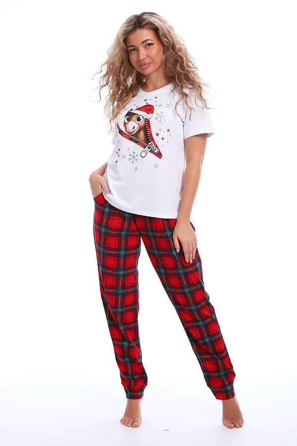 Пижама с брюками Лошадка НАТАЛИ, белый/красный - фото 2