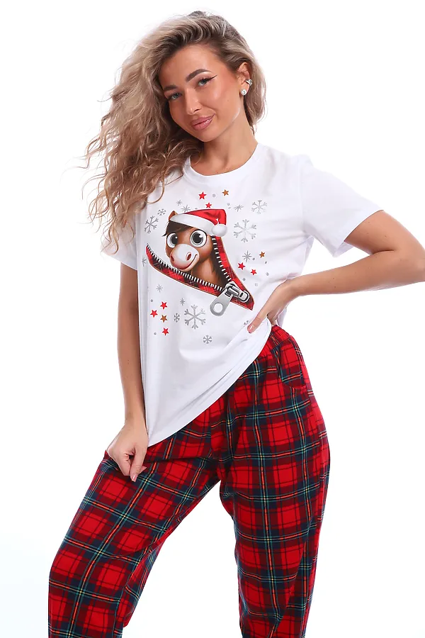 Пижама с брюками Лошадка НАТАЛИ, белый/красный - фото 2