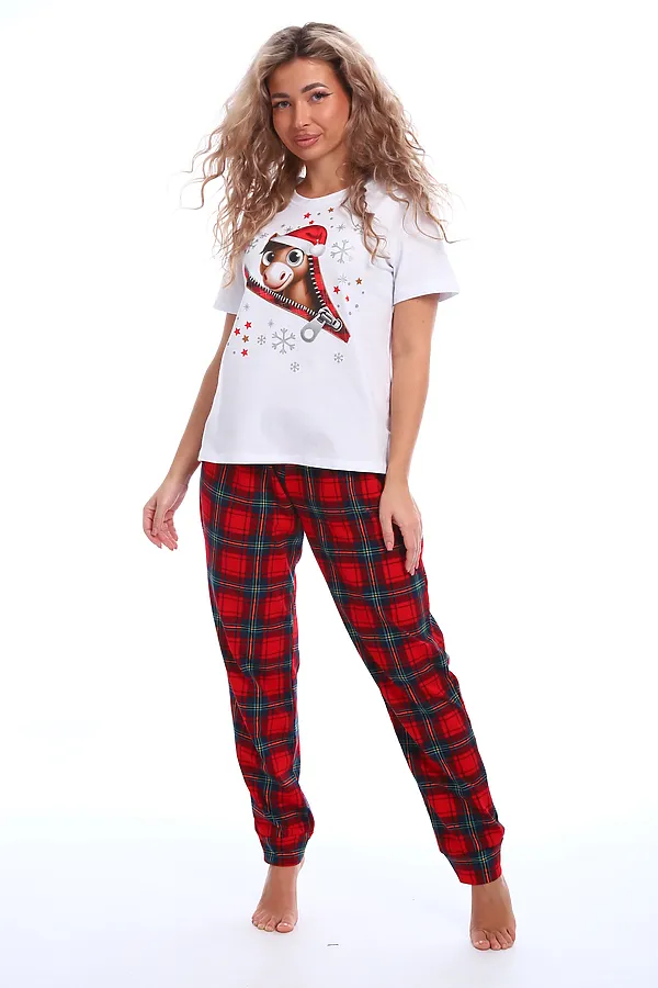 Пижама с брюками Лошадка НАТАЛИ, белый/красный - фото 2