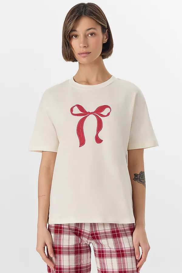 Пижама MARK FORMELLE, молочный +молочно -бордовая клетка - фото 2