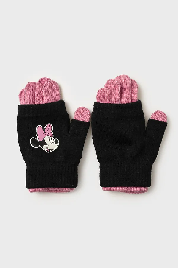 Комплект (Митенки+Перчатки) PLAYTODAY, черный,розовый - фото 2