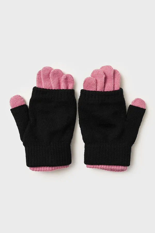 Комплект (Митенки+Перчатки) PLAYTODAY, черный,розовый - фото 2