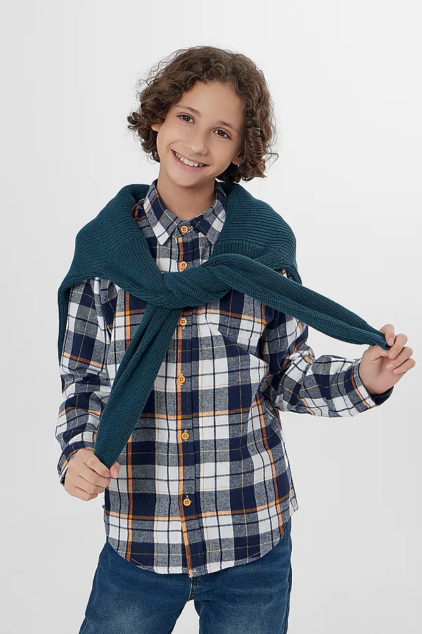 Рубашка MARK FORMELLE, синя-оранжевая клетка - фото 2