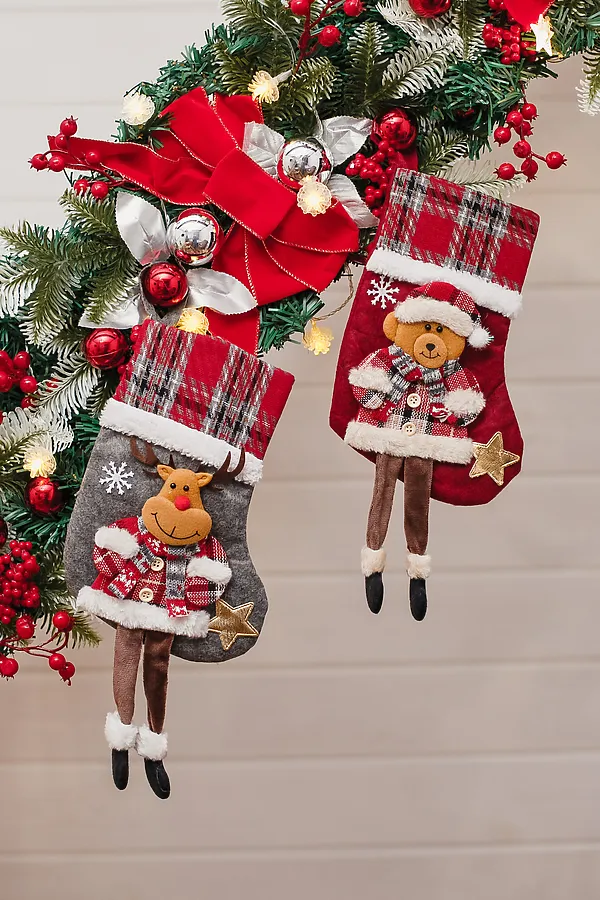 Новогодние носки для подарка 2 шт НАТАЛИ, красный/серый - фото 2