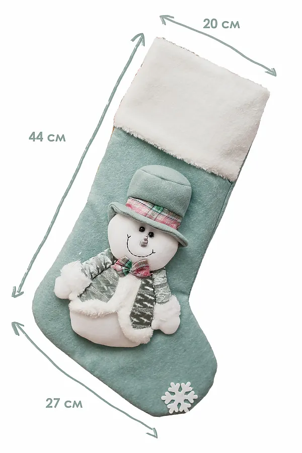 Новогодний носок для подарков зеленый НАТАЛИ, снеговик - фото 2