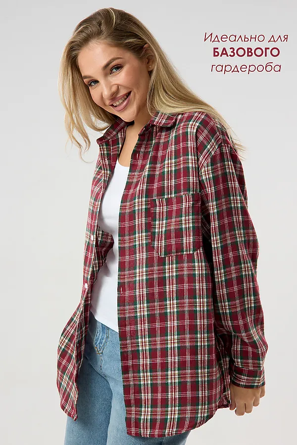 Рубашка в клетку НАТАЛИ, бордовый - фото 2
