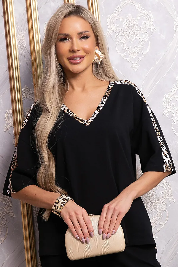 Костюм (Блуза+Брюки) LADY TAIGA, черный/лео - фото 2