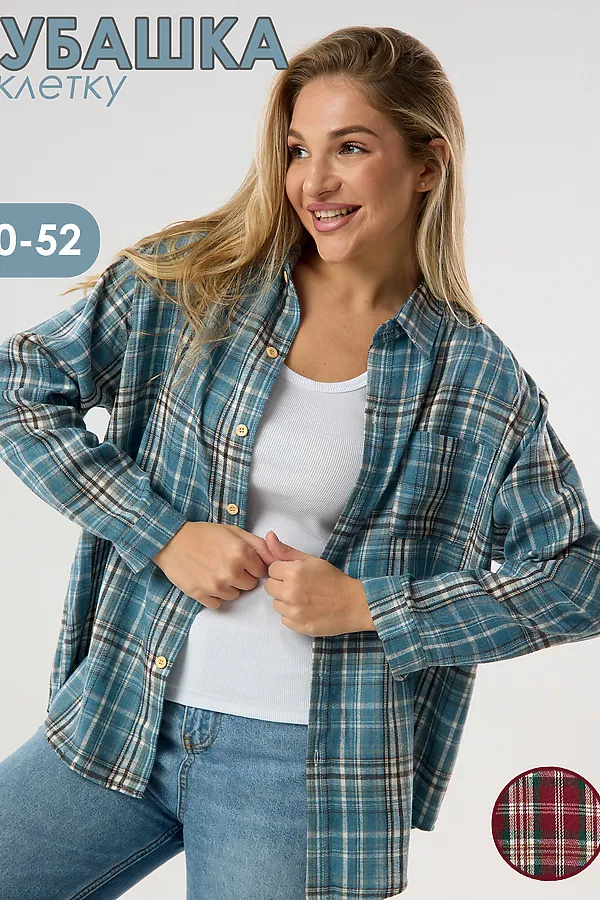 Рубашка в клетку НАТАЛИ, голубой - фото 2