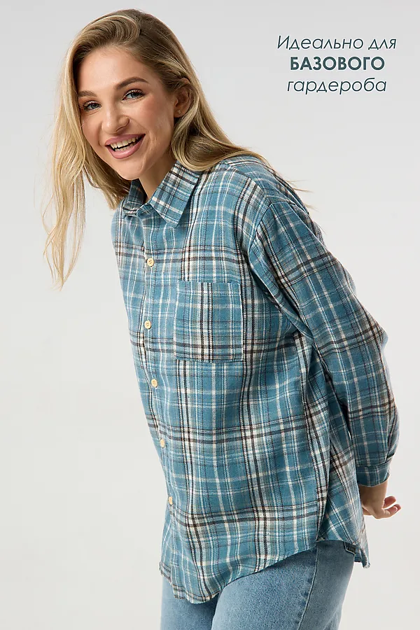 Рубашка в клетку НАТАЛИ, голубой - фото 2