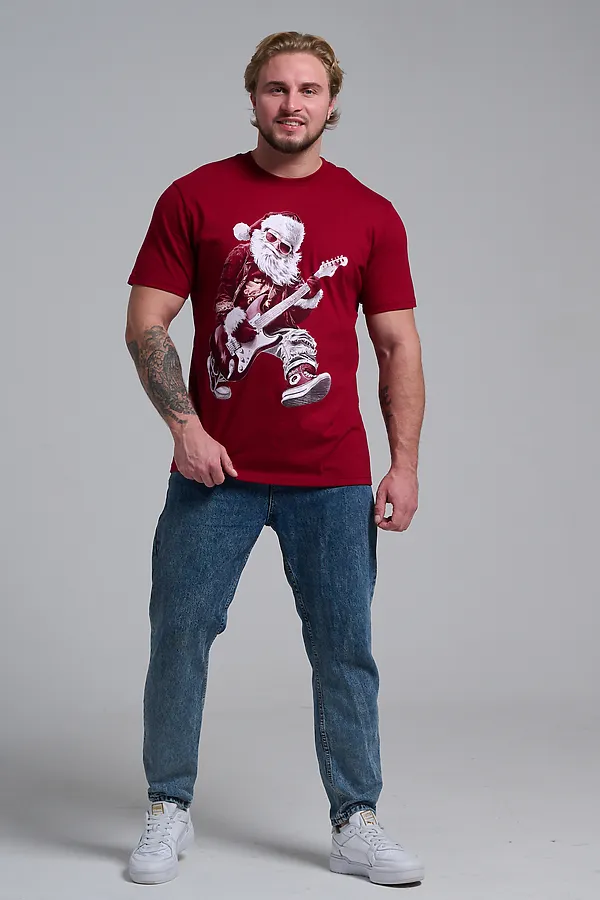 8581 футболка унисекс НАТАЛИ, бордо+д мороз с гитарой - фото 2