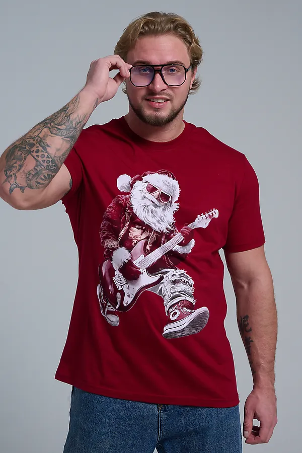 8581 футболка унисекс НАТАЛИ, бордо+д мороз с гитарой - фото 2