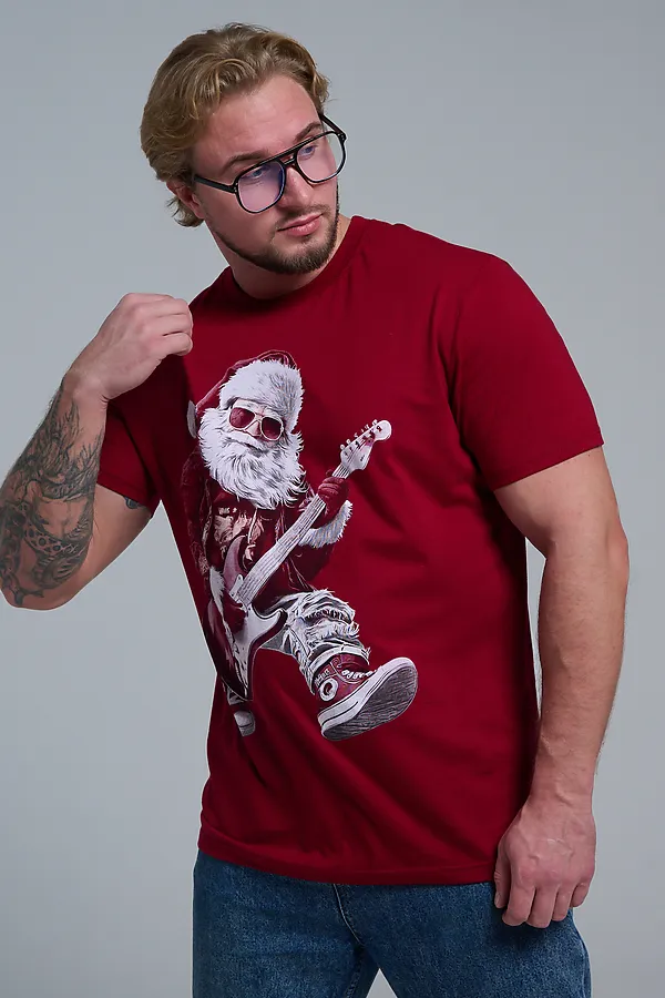8581 футболка унисекс НАТАЛИ, бордо+д мороз с гитарой - фото 2