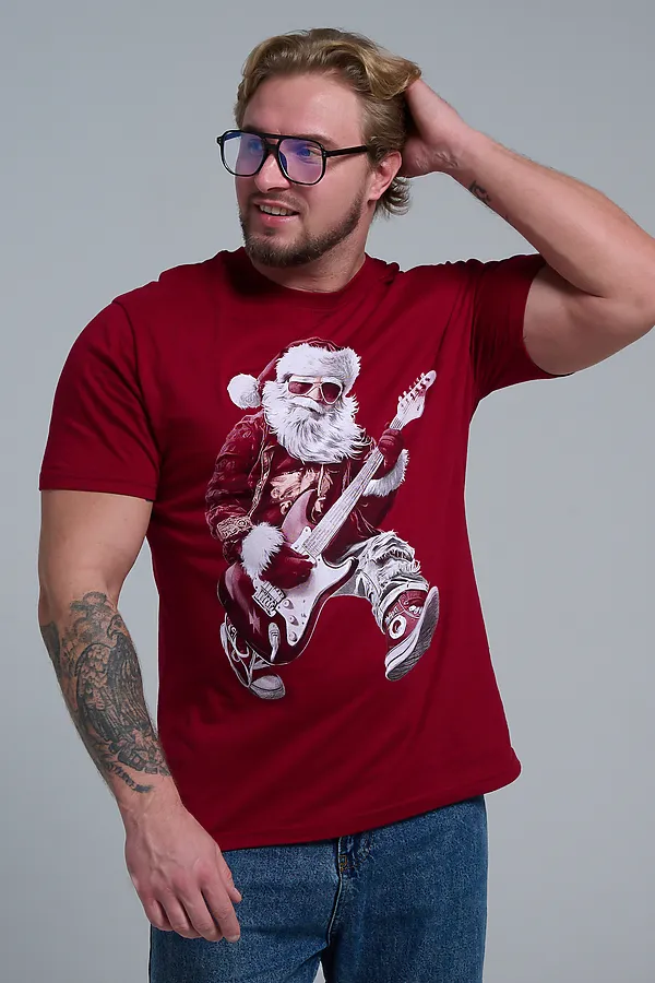8581 футболка унисекс НАТАЛИ, бордо+д мороз с гитарой - фото 2