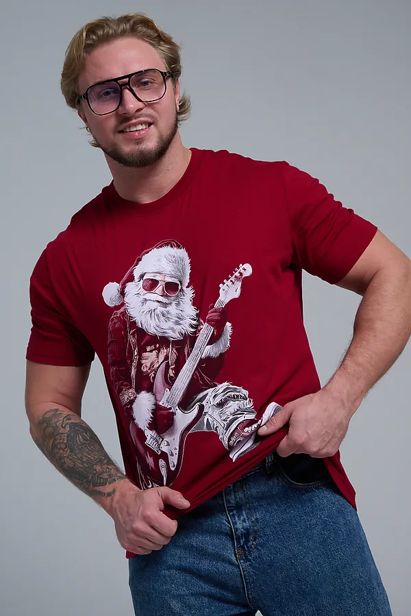 8581 футболка унисекс НАТАЛИ, бордо+д мороз с гитарой - фото 2